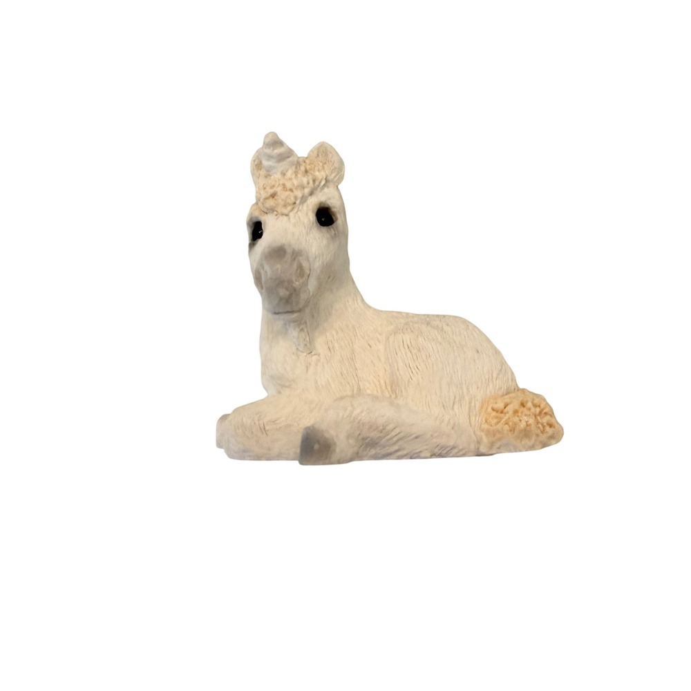 Stone Critter Littles Unicorn Vintage Figurine United Design Corp USA Made White